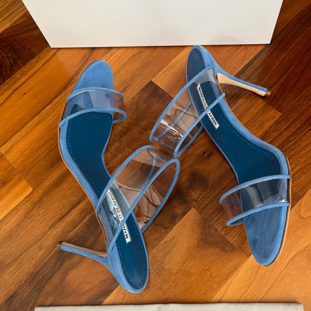 Manolo Blahnik Invymu 90 Vinyl & Suede Sandal, NEW - Picture 10 of 14